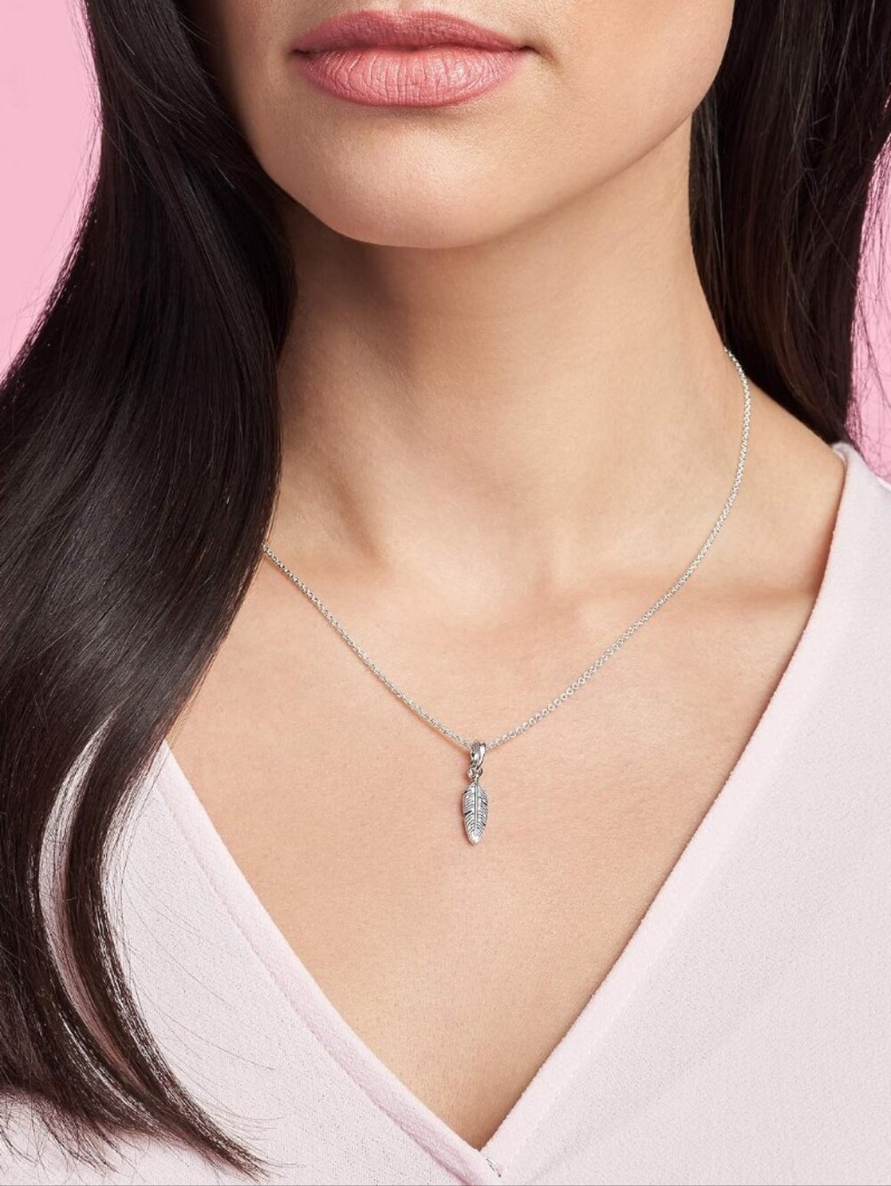 Pandora Silver Feather Charm Necklace with Delicate Chain - Picture 3 of 4